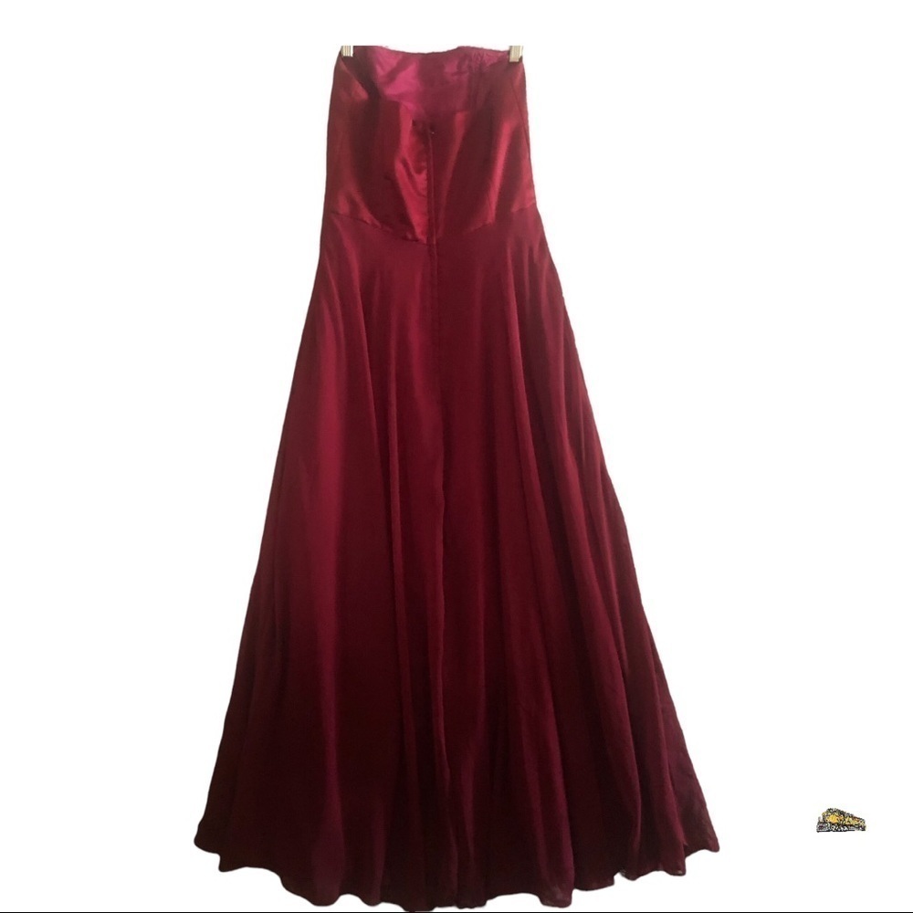 Jim Hjelm Occasions Strapless women’s Size 12 burgundy Rose Chiffon Full Length - Picture 2 of 12